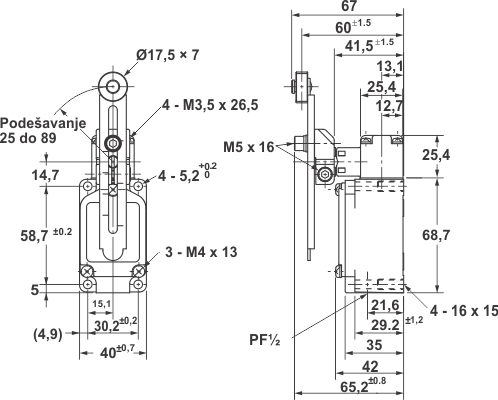 Габариты концевого мгновенного выключателя WL CA12-2!